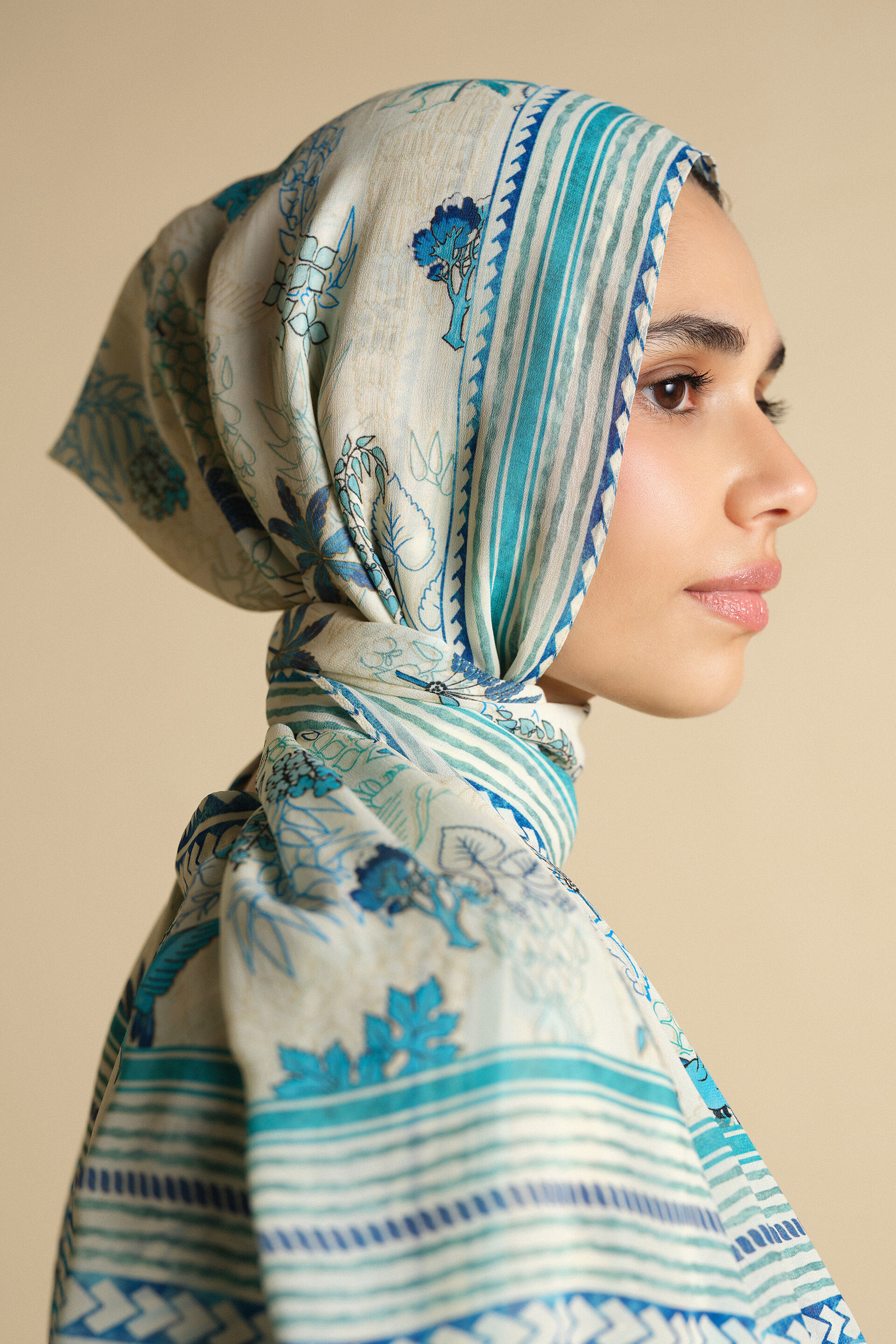 Siham Printed Stole - Powder Blue